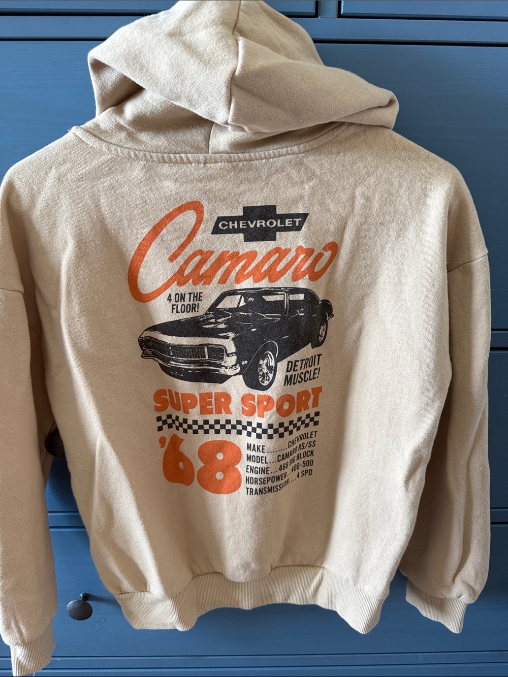 Chevrolet Camaro '68 Kids Beige Hoodie - Pullover Sweatshirt - Picture 4 of 5